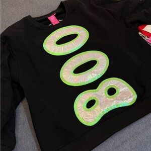 QUEEN OF SPARKLES Black Top with Neon Green and Iridescent Accents